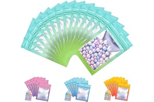 Plaphy 100 Bolsas Zip Herméticas con Ventana y Orificio para Colgar, Bolsas Mylar con Cierre Resellable, Bolsas de Aluminio Autocierre para Empaque y Almacenamiento (Azul y Verde, 10 x 15 cm)