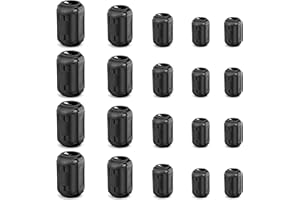 Dreamtop Ferrite Core Ferrite Beads - 20Pcs Ferrite Choke Ferrite Clip-on Black RFI EMI Noise Suppressor with 3.5mm 5mm 7mm 9mm 13mm Inner Diameter for USB/Audio/Video Cable Power Cord
