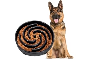WERFORU Large Pet Slow Feeder Dog Bowl, Slow Eating Dog Bowl Fun Puzzle Feeding Bowl Non Skid Bloat Stop Dog Food Bowl Interactive Maze Bowl Black