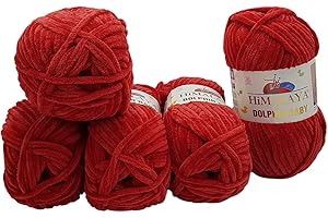 ILKADIM EXPORT 5 x 100 Gramm Himalaya Dolphin Strickwolle, Babywolle einfarbig, 500 Gramm Wolle Strickgarn Super Bulky (rot 80352)