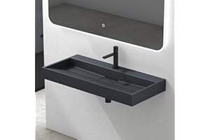 Mai & Mai Lavabo Suspendu Gris Noir Mat 100x46x11cm Vasque à Poser Rectangulaire avec Perçage pour Robinet avec Bonde et Cache Bonde Col19