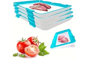 JOPWUE 12x8.6'' Stretch Fresh Storage Trays Food Preservation Tray,Buckle Reusable Fresh Tray Storage for Food Preservation, Silicone Food Storage Trays,Vacuum Organization and Storage Food (Blue*4)
