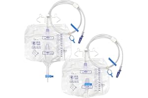 TZEKING 2PCS Sacca per Catetere,Capienza 2000ml,Sacche Urina Con Valvola Antireflusso e Scarico a T,Urina Lunghezza del Tubo 120 cm,Sacca per Raccolta Urina,Sacca Urina di Drenaggio,Sacchetto da Letto