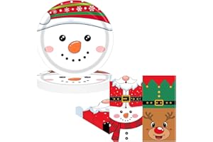 RONGZUBAT 40Pcs Christmas Santa Paper Plates and Napkins Party Tableware Set,Snowman Paper Dessert Cake Plates Deer Santa Serviettes Disposable Tableware Set for Christmas Party Dinner Table Decor