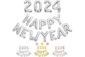 MQIAN Silvester Deko 2024 Silber, Silvester 2024, New Year Deko, 2024 Folienballon, 2024 Ballon Girlande, Party Deko, New Year Deko 2024 Für Silvesterparty