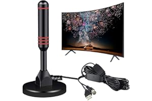 HUGWAIT Antena TV con Amplificador DVBT/DVBT2, Antena Portátil TV Digital HD Base magnética, Antena TDT Interior 50KM Recepción Interior de Largo Alcance, Cable 5m
