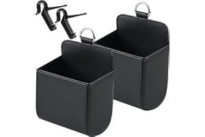Yuemuop 2 Pièces Organisateur de Sortie D'aération de Voiture en Cuir, PU avec Crochet Pochette Universelle de Rangement Voiture pour Le Stockage comme Stylo Clé de Téléphone Portable (Noir)