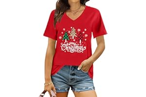 hohololo Christmas T Shirt Womens Merry Christmas Shirt Xmas V-Neck Shirts