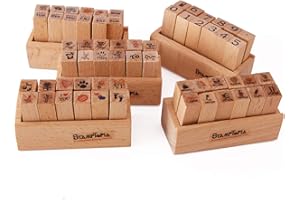 CO-LINK 60pcs Cute Mini Wood Rubber Stamp Set DIY Diary Scrapbook Stamp Set Life Love Travel Week Number Patterns Wooden Rubber Stamps Set