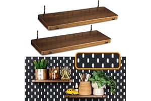 SEMPOMA 2 Pack Walnut Color Pegboard Shelf, Pegboard Accessories, Wooden Pegboard Shelves with Pegboard Hooks, Compatible with IKEA Skadis Pegboard