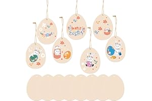 ‎HERZONE HERZONE 40pcs Ostern Holzanhänger Ostereier zum Bemalen Ostern Eier Holzscheiben mit Loch zum Aufhängen (eggs-8.5x6.5cm)