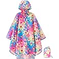 WAWSAM Kids Rain Poncho Reusable Toddler Raincoat Waterproof Rain Jacket for Age 3-15