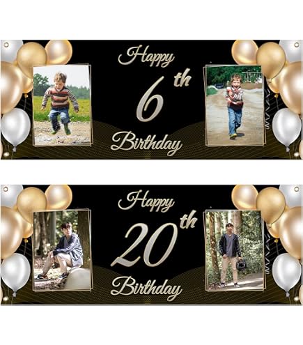 Striscione Compleanno Personalizzato Con Foto - Giallo, 100x250cm O 120x300cm - 2