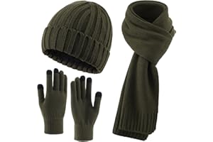 Decentron 3 PCS Fleece Lined Cold Weather Set, Warm Winter Beanie Hat, Long Scarf and Touchscreen Gloves for Men & Women
