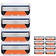 Fusion 5 Razor Blades for Men, 12Pcs Orange Razors with Handle and Box, 5-Layer Manual Shaving Replacement Precision Blade, for Men's Wet Shavers
