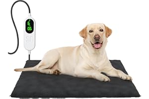 PUHOHUN Tapis Chauffant pour Animaux, Température et Minuterie Réglables, Câble Anti-Morsure, Housse en Flanelle Amovible, Imperméable, Arrêt Automatique (45 * 70cm) (45 * 45cm)