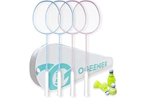 ‎OGEENIER OGEENIER Badmintonschläger, Leichtgewichtiger Badminton Schläger Profi, inkl. 4 Badminton Schläger,6 Federball und 1 Badmintonschläger mit Tasche für 4 Personen