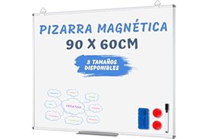 JUPPLIES Pizarra Blanca Magnética de Pared 90x60 cm con Marco de Aluminio y Bandeja – Incluye Rotulador, Imanes y Borrador – Whiteboard Ideal para Oficina, Escuela o Cocina, Fácil de Instalar