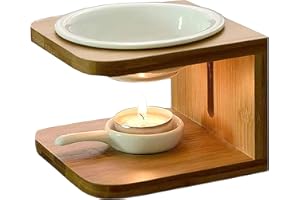 Bamboo Ceramic Essential Oil Burner, MINGJIANG Burner Oil Burner Wax Melting Humidifier Yoga Aromatherapy Fragrance Diffuser Candle Holder for Living Room, Bedroom, Office Decoration