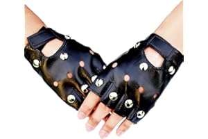 Chyuxinda 1 Paar Punk Nieten Handschuhe PU Leder Fingerlose Gotik Handschuhe für Erwachsene Hip Hop Halloween Cosplay Karneval Kostüm
