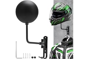 Torolle 1 Pack Motorcycle Helmet Holder Wall Mount, 180° Rotation Helmet Rack Hanger Lightweight Aluminium Alloy with Hooks for Racing Coat Suit, Bike Rugby Baseball Helmet