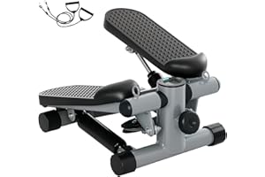 SPORTNOW Mini Stepper para Hacer Ejercicio en Casa Máquina de Escalada Compacta con Bandas de Resistencia Monitor LCD Pedales Antideslizantes Ajustables en Altura para Entrenamiento de Cuerpo Gris