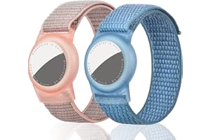 Dingfeiyu 2 sztuki nylonowy pasek do zegarka dla dzieci, dla dzieci Anti-Lost Anti-Scratch Protection do pozycjonowania pasek dpaska do śledzenia Airtag wodoodporna (różowy + niebieski)