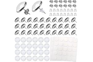 TOAOB THE ONE AND ONLY BABY TOAOB 50 Set Orecchini Piatto Base in Acciaio Inox 10 mm Cabochon in Vetro Trasparente e 2 Stili Chiusure Orecchini per Creazione di Gioielli Fai Da Te