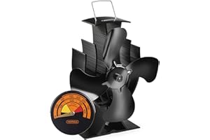 VonHaus Stove Fan – Log Burner Fire Fan for Wood Burning Stoves, Fireplaces, Stove Heaters – 4 Blades, Silent Operation, Eco Friendly, Heat Powered, Energy Saving, Thermometer – 2 Year Warranty