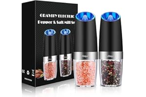 SDLOGAL Ensemble de moulin à sel et à poivre électrique par gravité, moulins à sel et à poivre automatiques avec lumière bleue (2 pièces / paquet), grossièreté réglable, opération à une main.