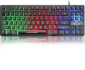 LexonElec K16 Wired 87keys Gaming Keyboard Mechanical Feeling Rainbow LED Backlit Waterproof Ergonomic 16keys Anti ghosting PC Gaming Keyboard Compatible with PC, Office, Play Games