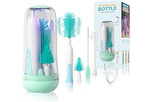 Orzbow Limpia Biberones Electrico, Set Cepillo Limpia Biberones con Esterilizador, Cepillo para Tetinas y Pajitas, Espumador Leche Electrico, Regalo Bebe Recien Nacido Niño, Verde Juvenil