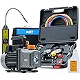 Orion Motor Tech AC Vacuum Pump and Gauge Set, 1/3 hp 4 cfm Vacuum Pump Manifold Gauge Kit with Leak Detector 4 Hoses & Accessories for R134a R22 R410a, A/C Vacuum Pump Kit for Auto HVAC Systems