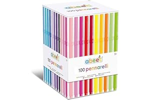 Abeec 100 Pennarelli Lavabili per Bambini | Set di 100 Pennarelli Punta Media in 20 Colori | Perfetti per Disegnare,Colorare e Scrivere | Confezione per Bambini e per la Scuola