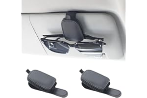 Yuoyar Sunglass Holder for Car, Magnetic Leather Sunglasses Holder and Ticket Card Clip, Car Visor Accessories, 2 Packs (Black)