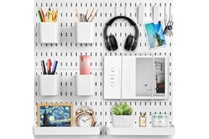 Yuehuamech Kit de 4 panneaux perforés avec compartiments, étagères et crochets pour travaux manuels, organisation, décoration, chambre d'enfant, 30 cm