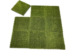 Qingbei Rina Kunstrase Balkon Wetterfest 30x30 cm, 0.81m² = 9 PCS Rasenfliesen Outdoor, Kunstrase Aussen, Rasenfliesen Bodenbelag für Balkon& Terrasse, Wetterfest mit Drainagefunktion Grass