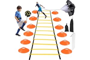 UENNM Set di Agilità velocità Allenamento, Kit Allenamento Calcio, Scala Allenamento, 12Coni Allenamento Calcio, 4 Picchetti di Terra, 1 Paracadute da Corsa di Resistenza, Scaletta Calcio Allenamento