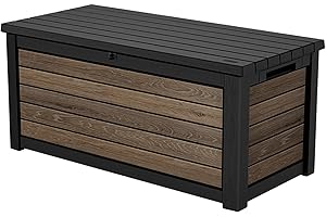 Keter Northwood - Contenitore per cuscini 623 litri, impermeabile 100%, ventilato, senza odori/muffa, effetto legno moderno, carico massimo 250 kg, coperchio con molle a gas