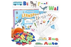 NIYYAH Buchstaben Lernspiel ABC Montessori ab 4 5 6 Jahre Schreiben & Lesen Lernen inkl E-Book Vorschule Schulanfänger 1. Klasse Geschenk Einschulung für Kinder Mädchen Junge (Holz)