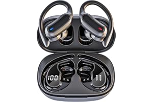 TRAUSI Wireless Earbuds Bluetooth Headphones, Bluetooth 5.3 Stereo Over Ear Buds,Noise Cancelling Mic, IPX7 Waterproof Headset for Workout/Running,Black