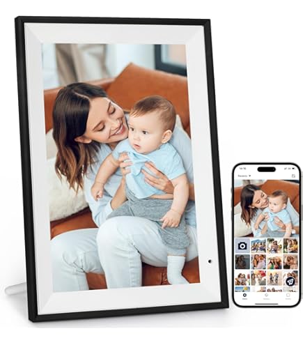 TFA Dostmann Cadre Photo Numérique Wi-FI 37 1000 Cm Avec Application Frameo, Port USB, Pour Vidéos Et Photos, Heure + Affichage De La Météo, Installation Facile, Noir