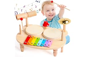 yoptote Kids Drum Kit-Kids Musical Instruments Drum Set Toys for 1 Year Old Boys 8 In 1 Wooden Xylophone Baby Drum,Percussion Instruments Musical Toys 1st Birthday Gifts for Boy