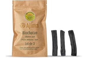 Ajima Binchotan Charbon Actif - Batons de Charbon Purificateur d'Eau - 3 x 40g, Chaque Baton Filtre Environ 2.5 L - Charbon de Chêne de Wakayama Authentique - Idéal pour Filtrer l'Eau en Carafe