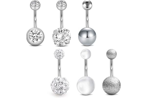 Mayhoop Piercing Nombril Acier Chirurgical CZ & Boule 6-12pièces 14G Anneau de Nombril Clou Piercing de Ventre 10mm Femme Homme Bijoux de Piercing