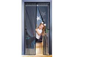 JOREAL Fly Screen for Doors 100X210cm, Anti Mosquito Polyester Mesh Screen Door with Full Frame Magic Tape and Powerful Magnets, Magnetic Fly Insect Screen Door with Lace（Black）