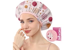 Years calm Luxury Shower Caps for Women Reusable Waterproof – Polka Dot Double Layer Bath Cap with Adjustable Elastic for Braids & Long Hair, Comfortable & Stylish, Versatile Use (Pink)