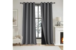 PONY DANCE Doppellagige Thermovorhänge Kälteschutz Winter 2er Set H 220 x B 140 cm Schlafzimmer 100% Verdunklungsvorhänge mit Ösen Dicke Vorhänge Kälteschutz Thermal Curtains, Grau