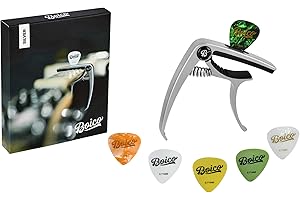 BOICO Capo For Acoustic Guitar Or Electric Guitar - Guitar Capo Is Fast Fret Changing Capo - Comes With 6 Guitar Picks - Has A Built In Pick Holder and a Bridge Pin Puller For Changing Safe The Strings