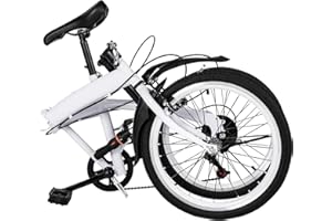 CHIMHOON Vélo pliant pour adulte de 20 pouces - Vélo pliable à 7 vitesses - Double frein en V - En acier carbone - Avant et arrière - Réglable en hauteur avec garde-boue (90 % pré-monté)